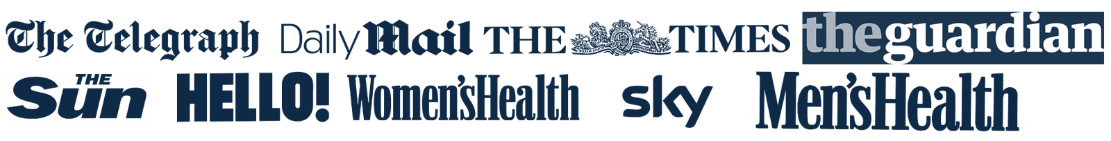 The Telegraph, Daily Mail, The Times, The Guardian, The Sun, HELLO!, Women's Health, Sky, Men's Health